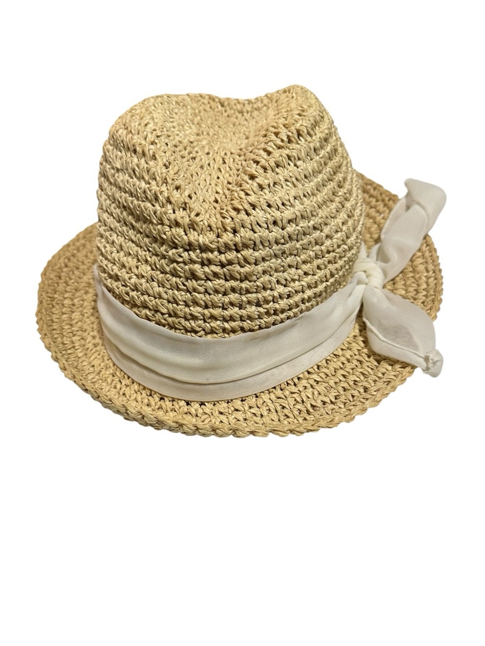 H&M Divided Tan Straw Hat with Cream Bow Size XS/S